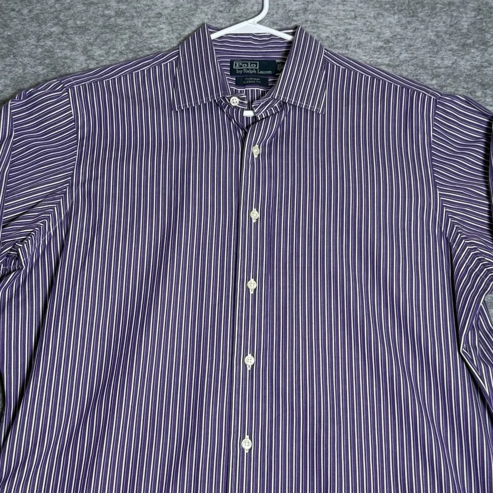 Polo Ralph Lauren Shirt Men 16.5  34/35 Curham Classic Fit Purple Stripe Dress